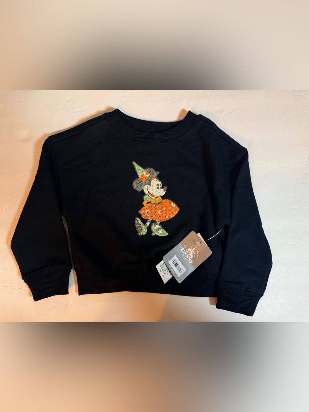 Disney Parks Minnie Mouse Halloween Witch Sweatshirt Size 3 Sequin Black